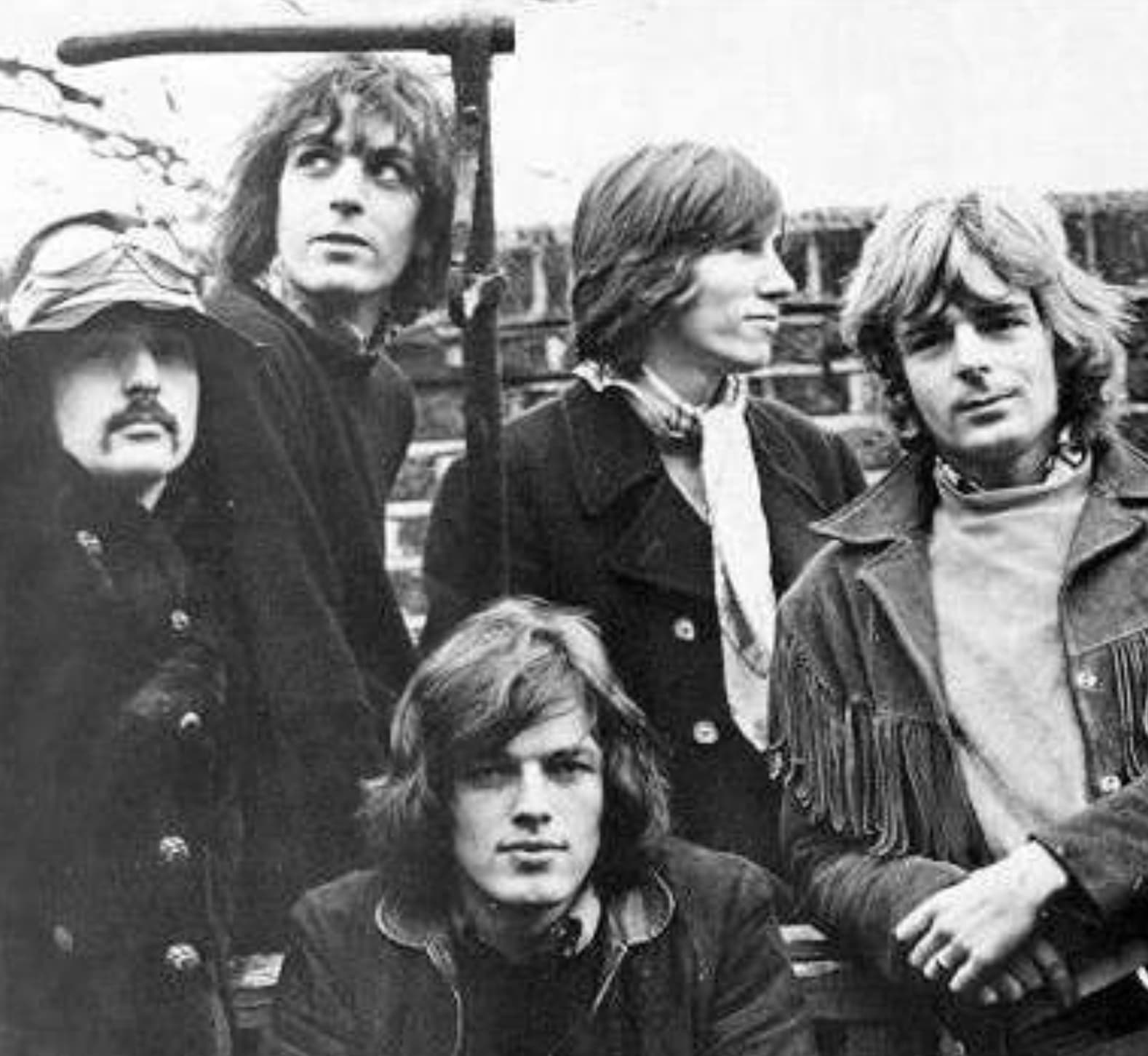 “Pink Floyd, in January 1968, from the only known photo-shoot of all five members. Roger Waters, David Gilmour, Richard Wright, Nick Mason, and Sid Barrett.”